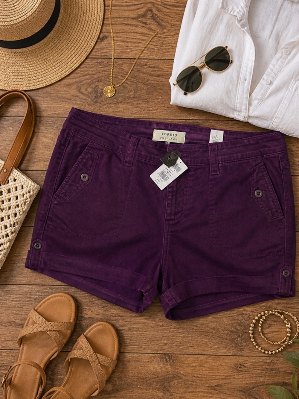 BNWT Torrid Plum Purple Cotton-Blend Utility Shorts Size 18| Plus Size Summer